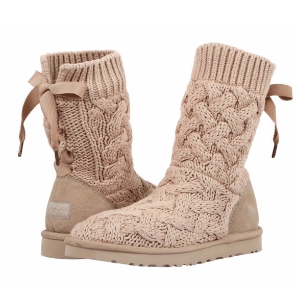 UGG Shoes - UGG Isla Cable Knit Pink Boots Women's Size 7